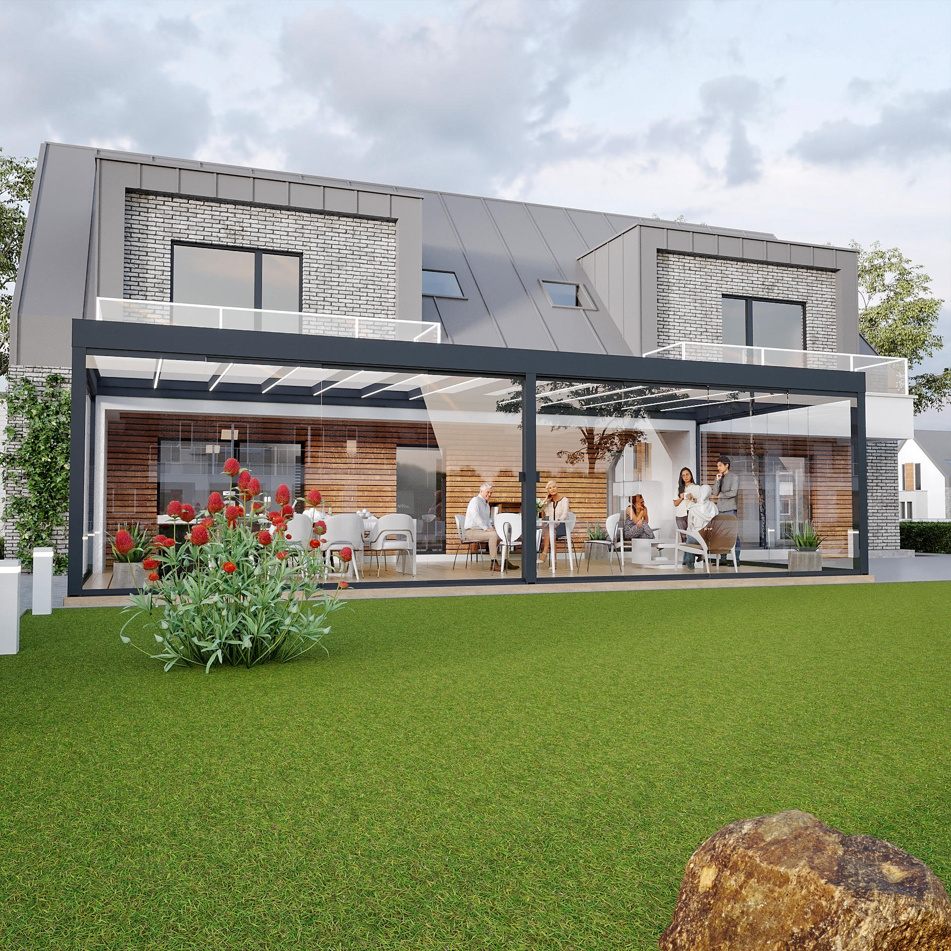 CUBO Easy Glass Roof Patio Cover and GSW17 Sliding Glass Doors