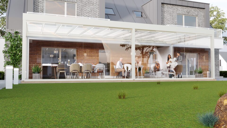 CUBO Easy Glass Roof Patio Cover with sliding glass doors